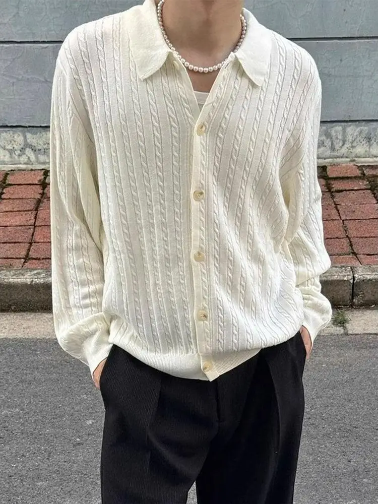 

Мужской вязаный свитер с воротником, осенний, дышащий, комфортный, стандартный крой, модный, повседневный, средней толщины