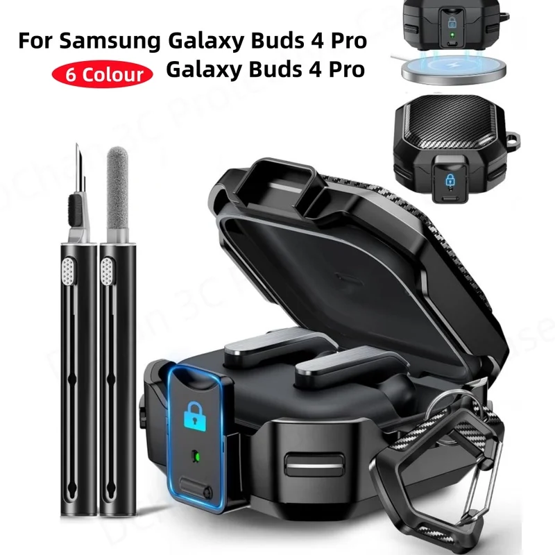  ﻿ [Compatible with MagSafe]  Safety Lock Case Carbon Fiber Texture For  Samsung Galaxy Buds 4 Pro/Buds 4(2026)Earbuds Men Case