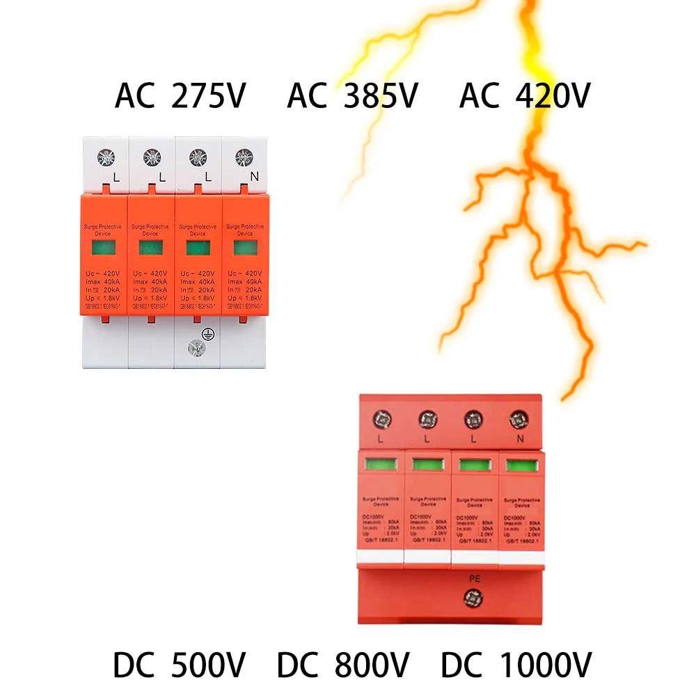 Power Surge Protector Surge Protective Device SPD Arrester House 2/4Pole With Voltage Protection DC 500v 800v 1000v 40/60KA Fuse