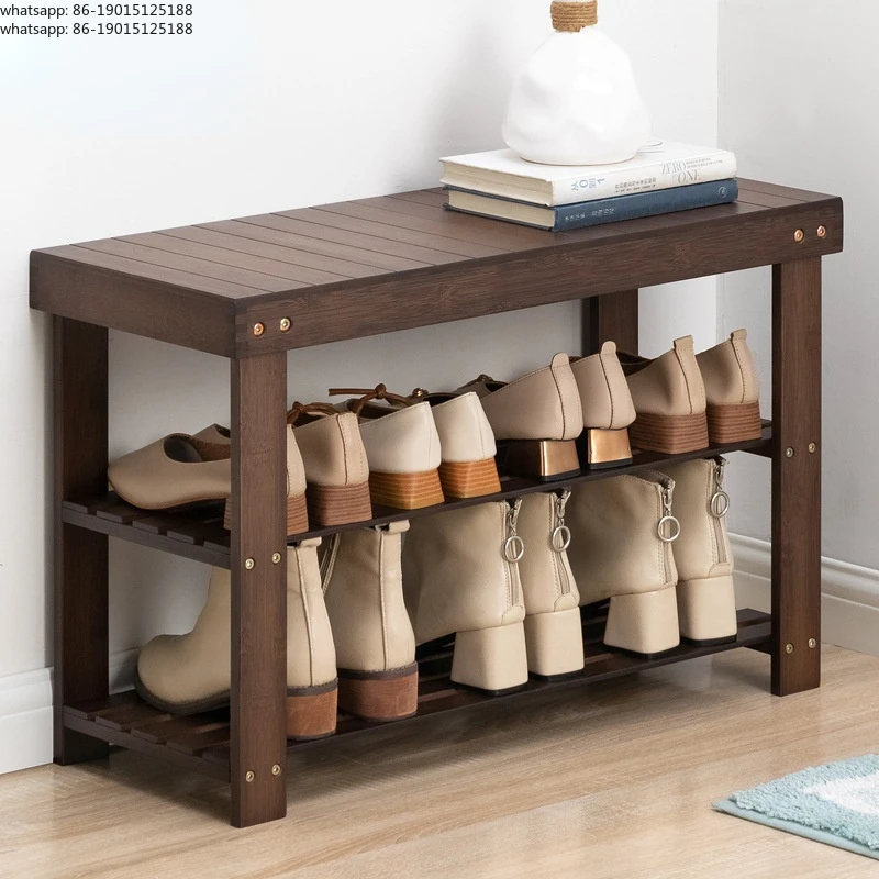 Two Layers Shoe Organizer Multifunctional Storage Shoe Thicker Frame Shoe Rack For Hallway Bamboo Storage Cabinets