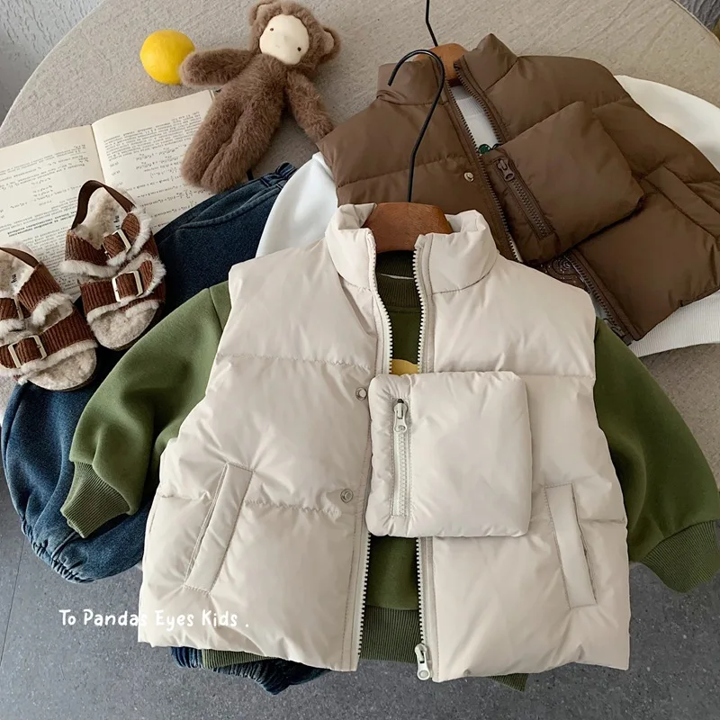 

Kids Clothes Winter Vests Winter New Style White Down Insulated and Fresh-looking Vests Baby Boys and Girls Winter Warm Outwear