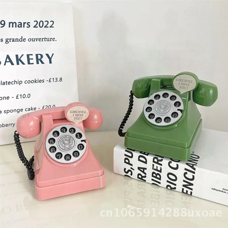 Pink Girly Telephone Piggy Bank Ins Style Heart Ornament Photography Prop Room Decor Birthday Gift Idea Summer Green Retro Red