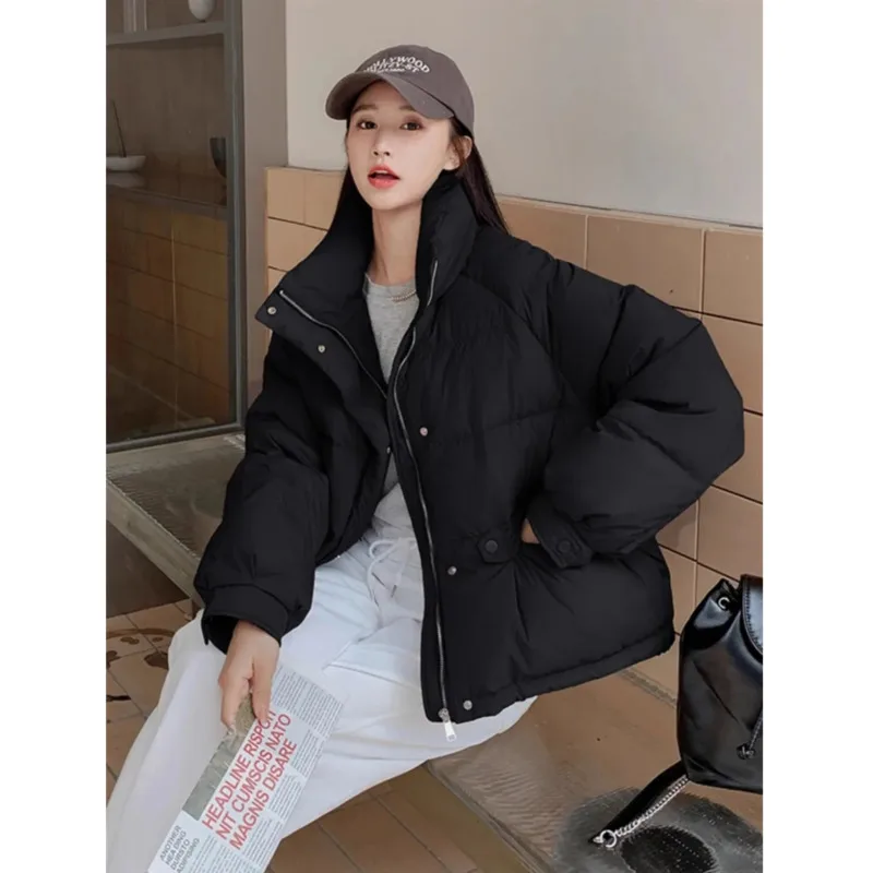 2024 New Winter Down Cotton Jacket Women Zipper Loose Padded Coat Female Solid Thick Warm Puffer Parkas Jackets Windbreaker