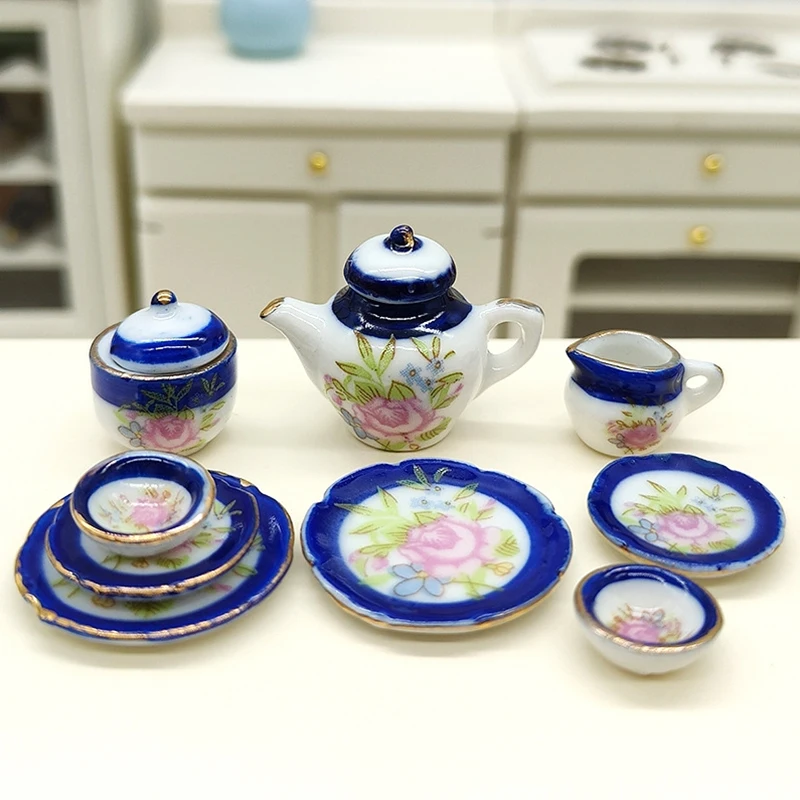 1:12 Dollhouse Miniature Ceramics Tea Cup Set Tableware Tea Set Dolls House Coffee Cup Kitchen Decor Toy Doll Micro Scene Decor