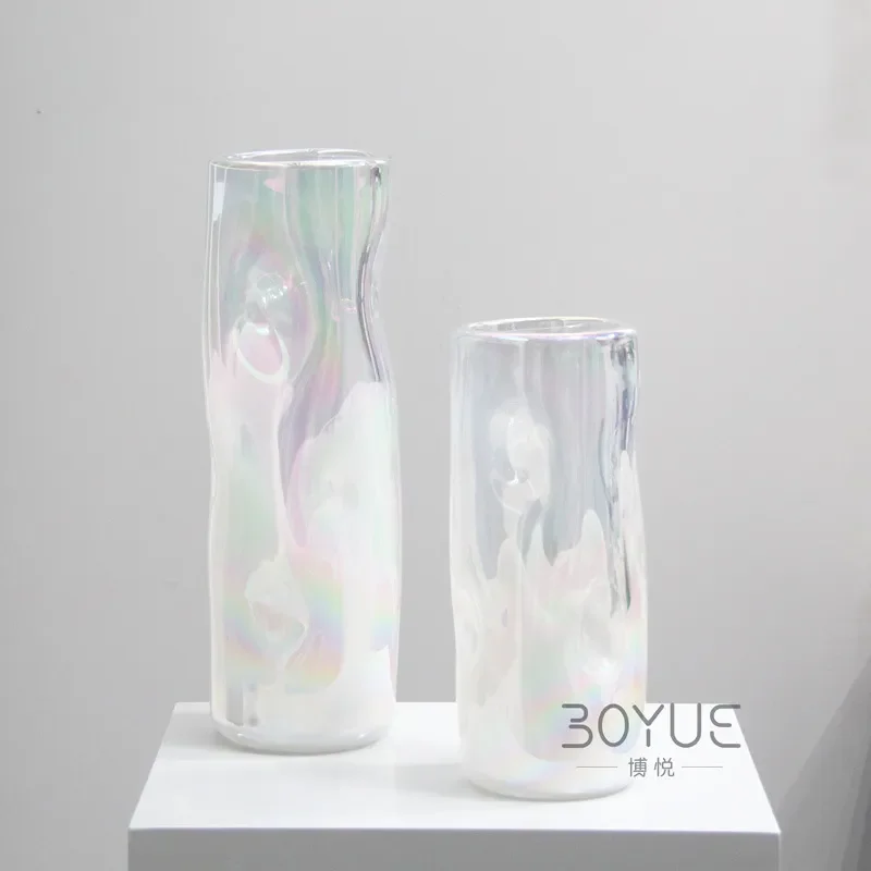 Modern Colorful Glass Vase Irregular Curved Surface Home Decor Ornament for Living Room Study Countertop Soft Decoration