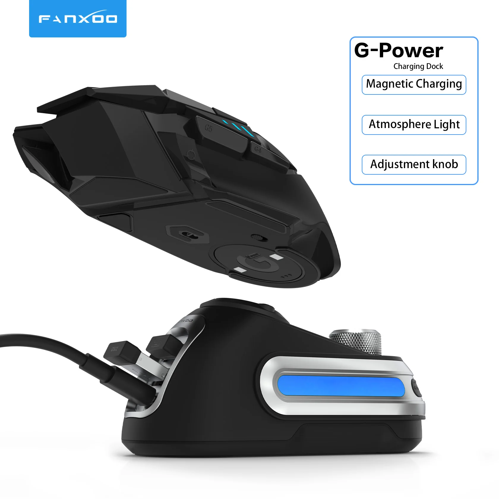 Fanxoo G-Power Mouse Wireless Charging Dock for Logitech G502 G502X Plus GPW G903 with RGB light  computer volume control knob