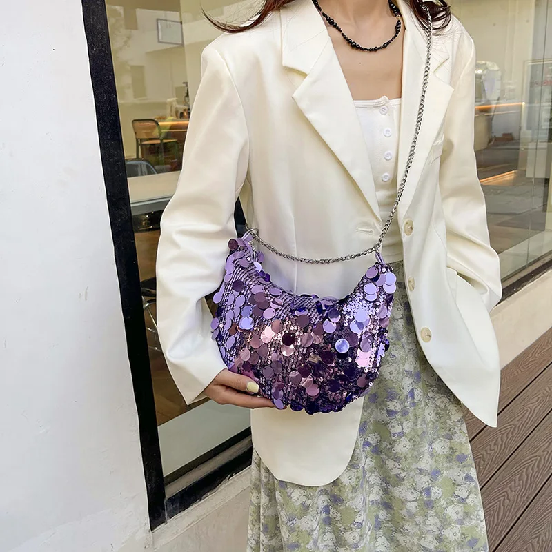 

Sequins Bling Handbags Women Chain Strap Crossbody Bag Fashion Underarm Hobo Bag Luxury Purses Clutch Shoulder Bag Bolsas Mujer