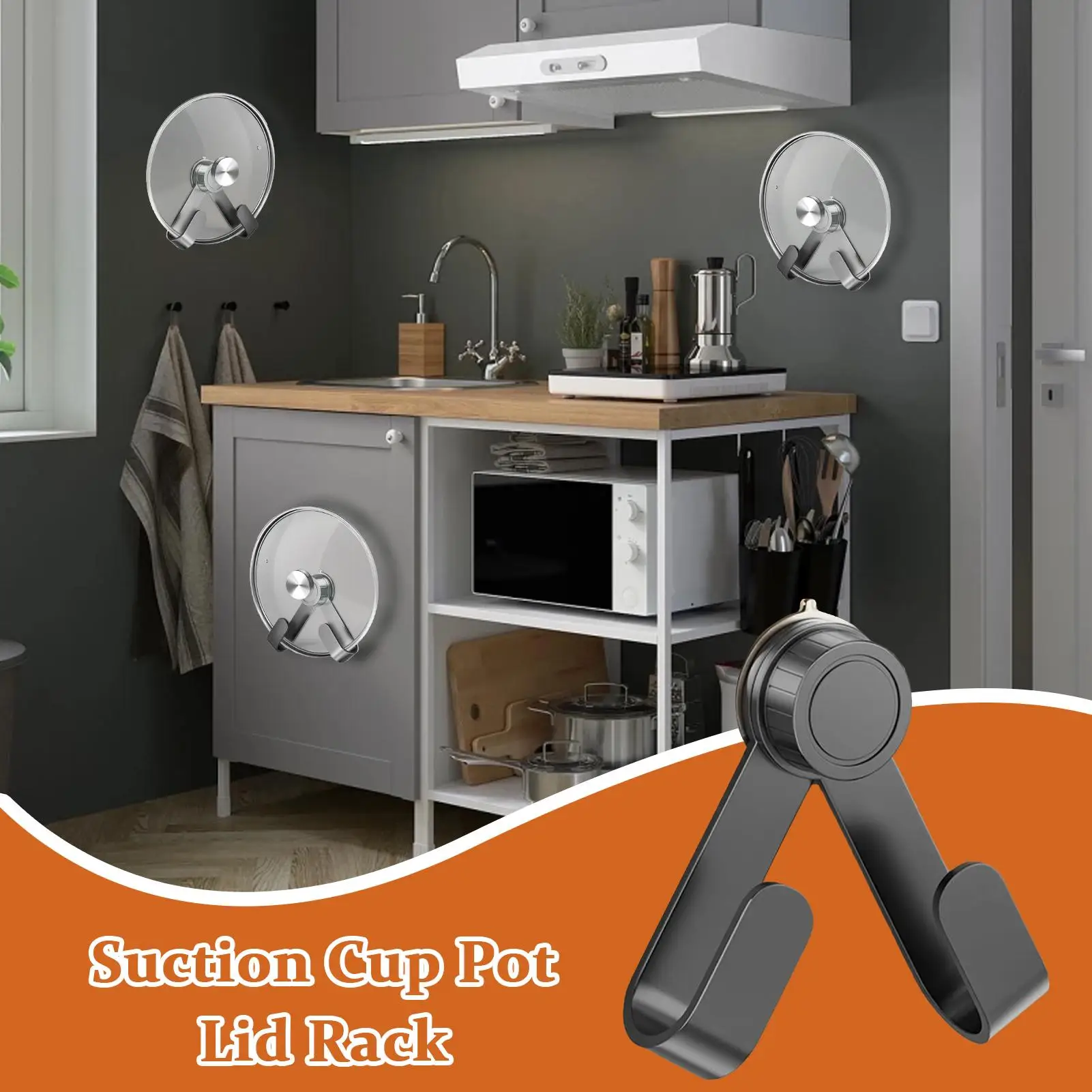 Pot Lid Organizer For Cabinet Door Suction Design Wall Mounted Pot Cover Holder Vertical Storage Shelf For Kitchen Cookware Pan
