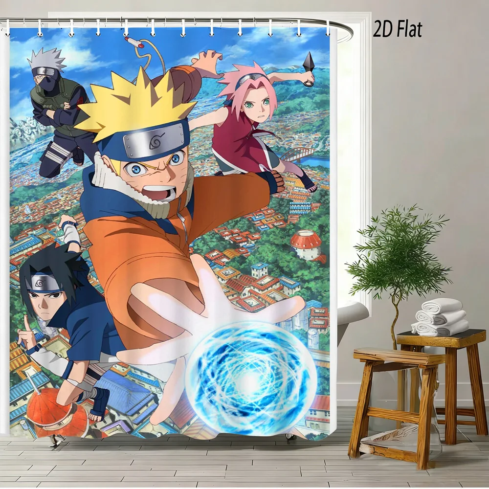 

2D Flat Naruto Anime Team 7 Rasengan Print Waterproof Shower Curtain for Bathroom Decor