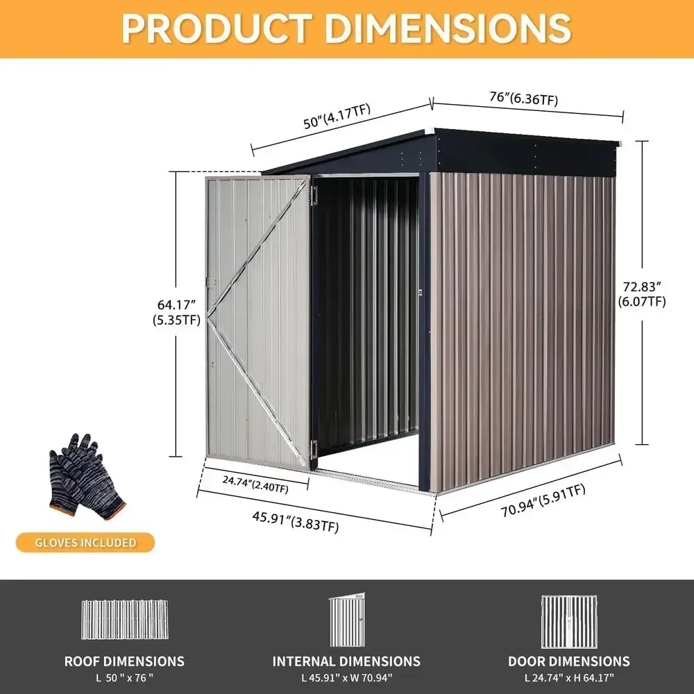 6x4ft Outdoor Metal Storage Shed with Lockable Door, Ideal for Bikes, Patio, and Poolside Use (Brown)