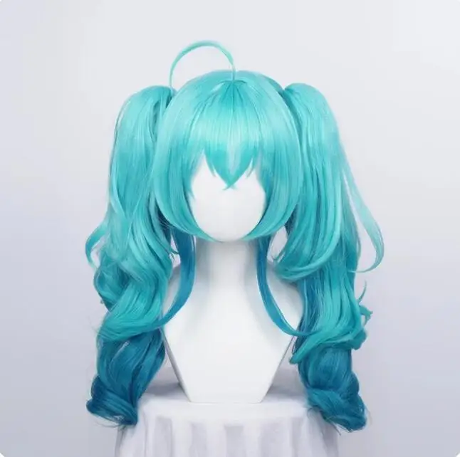 

Green Gradient Curly 55cm Long Cosplay Wigs With Chip Ponytailss Halloween Party Costume Wigs + Wig Cap