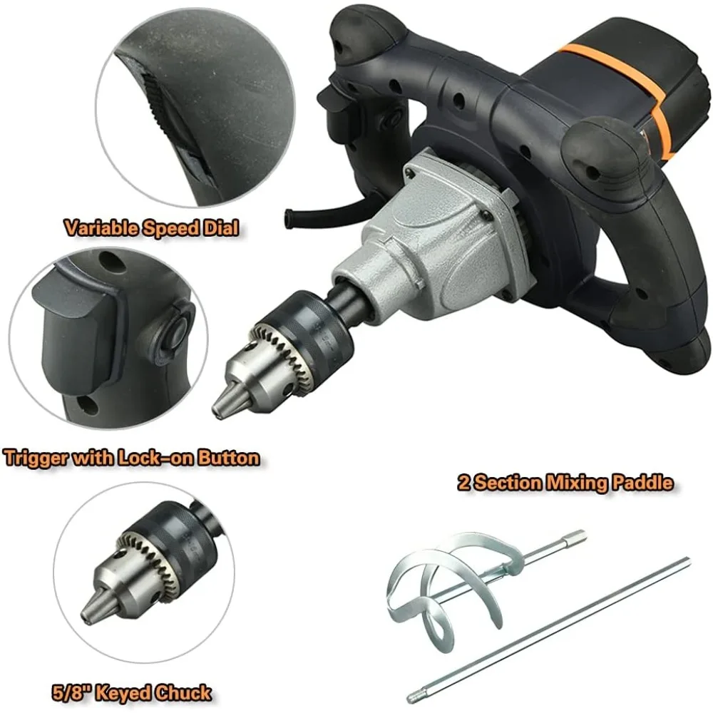 خلاط خرسانة/خلاط ملموسة مفردة 12 أمبير، ظرف بمفتاح 5/8، بداية ناعمة، يأتي مع مجداف خلط حلزوني كبير 100 مم