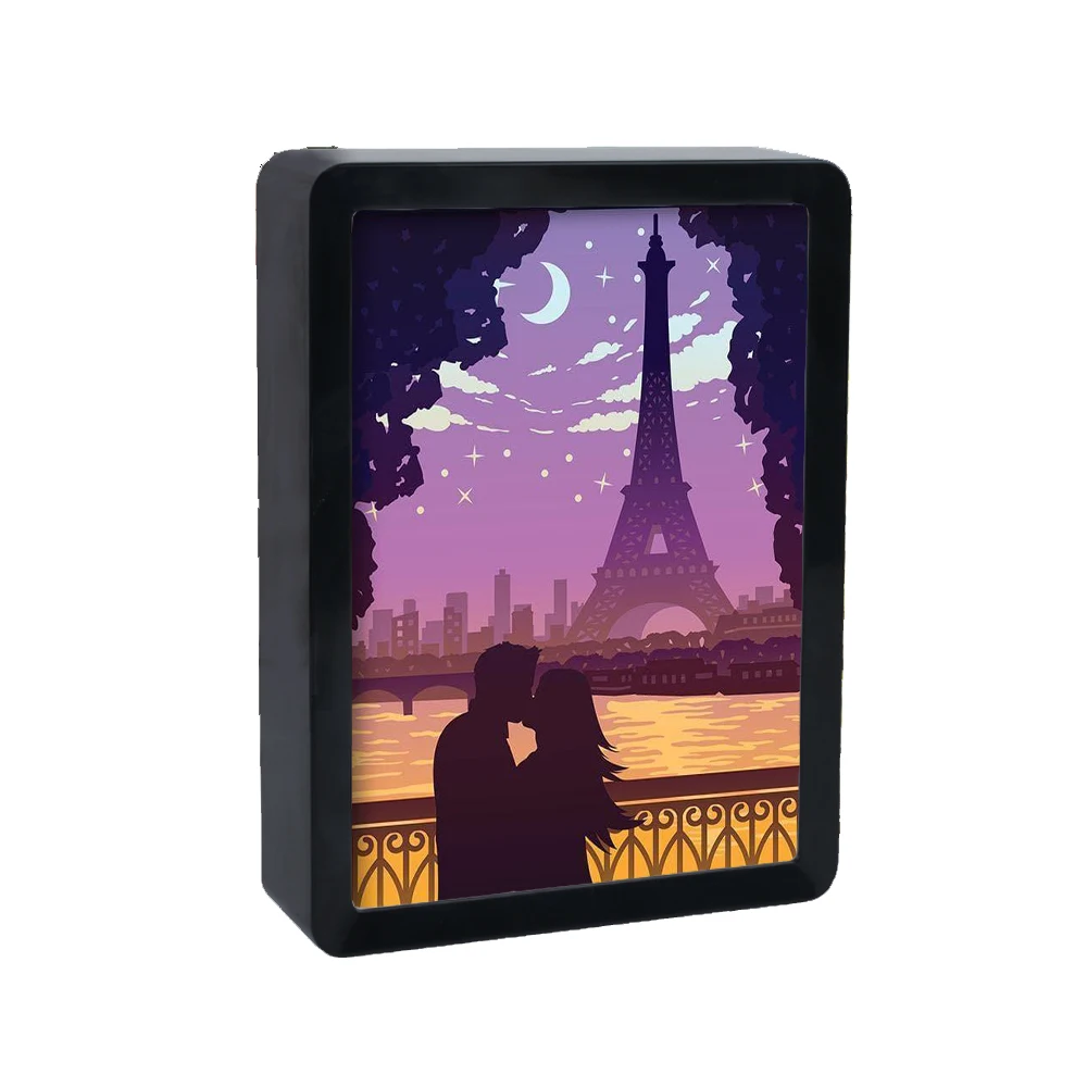 Lover In Paris 3D Paper Cut Light Box Anime Shadow Box Led Lights Night Light Usb Bedroom Lamp Room Decoration Valentines Gift