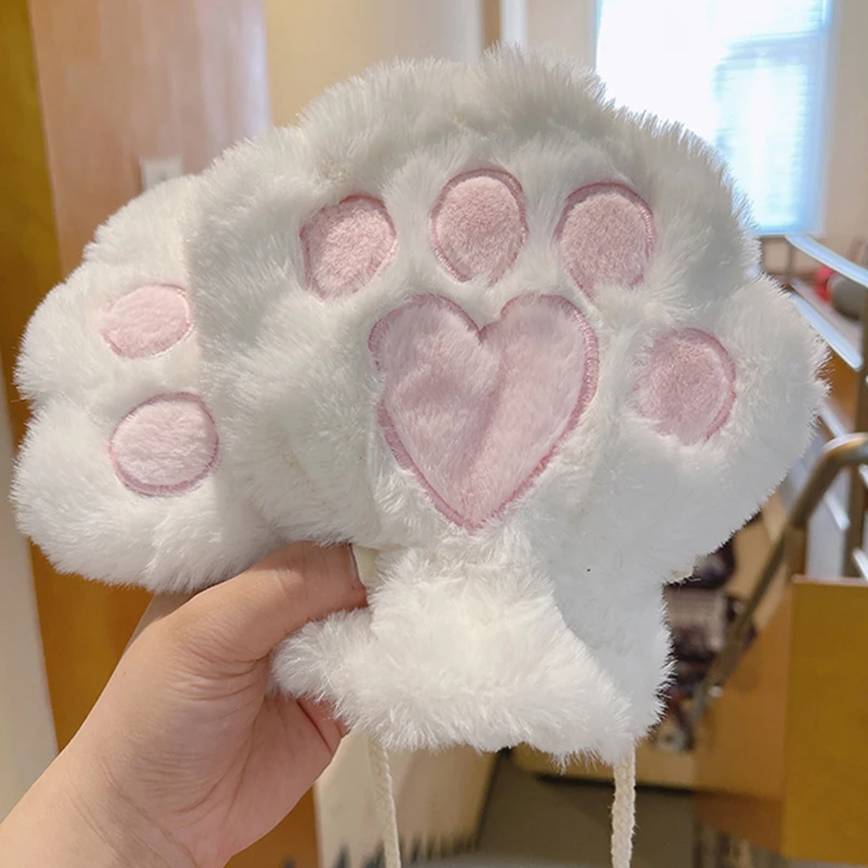 Fashion Fluffy Cat Paw Claw Fingerless Gloves Warm Soft Plush Fingerless Panda Mittens Half Finger Women Wear Christmas Gift