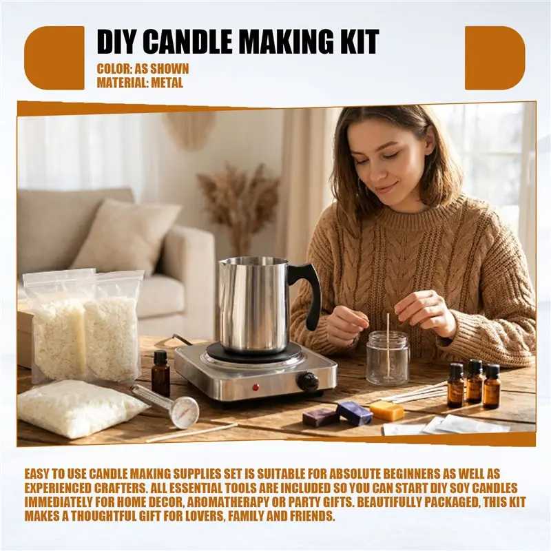 [NEW!A08R】 Candle Making Kit With Soy Wax& Pouring Pot- DIY Candle Making Supplies For Adults For Beginners, Candle Wicks Includ