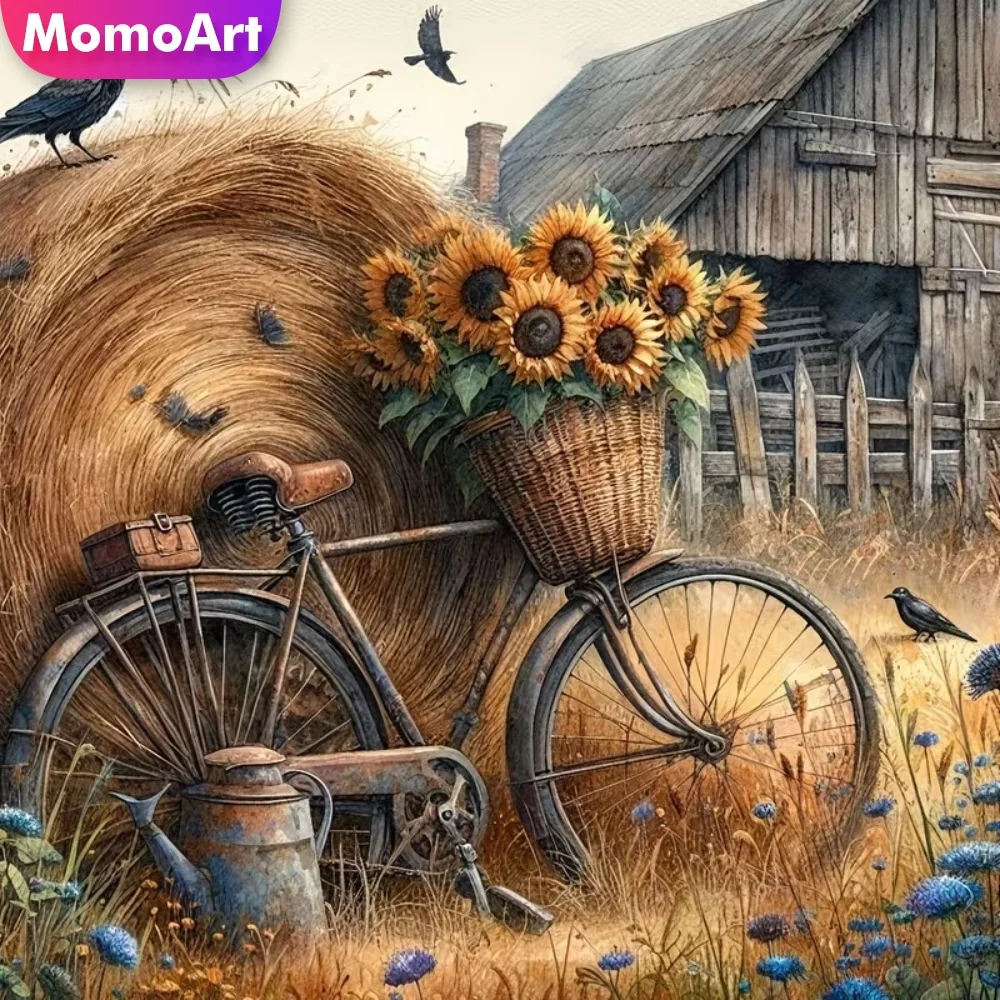 

Momoart Алмазная вышивка велосипедный пейзаж DIY Новое поступление живопись подсолнух акриловые принадлежности для рукоделия мозаика ферма ремесло