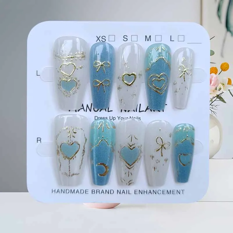 10-teiliges blaues Schmetterlings-Silber-Schlangen-Mennium-Hot-Girl-Nagelflicken zum Aufdrücken von Nials, sanfte und temperamentvolle Katzenaugen, gefälschte Nagelspitzen