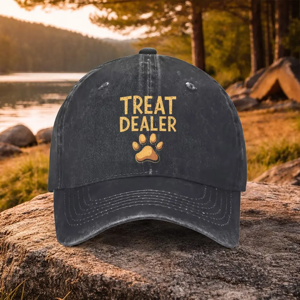 Casual Versatile TREAT DEALER Paw Print Washed Baseball Cap, Suitable for Golf, Casual Wear, And Outdoor Activities, Unisex Golf