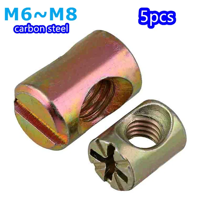 5pcs Barrel Nut Bolts Dowel Slotted Fittings For Bed Crib Chair Horizontal Hole Nut Hammer Embedded Nut