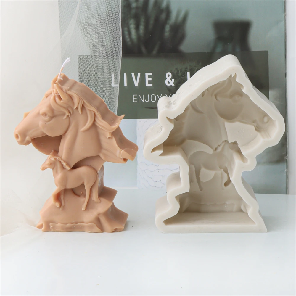 3D Creative Animal Silicone Candle Molds Horsehead Statue Design Plaster Wax Resin Soap Making DIY Craft Gypsum Mould Home Decor