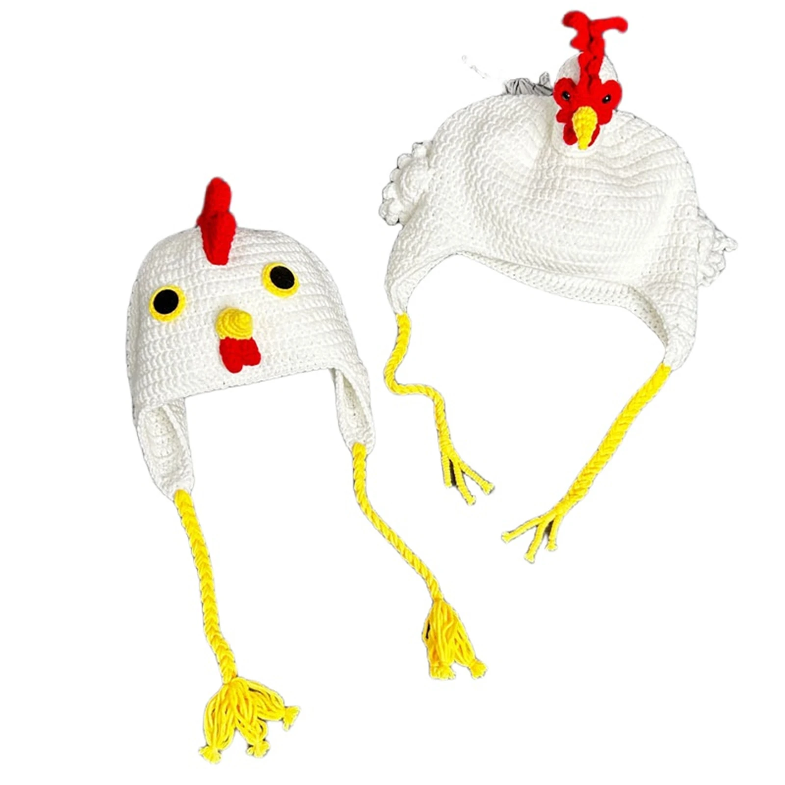 Turkey Day Kids Adult Crochet Hat Chicken Head Knitted Hat Hand Woven White Beanie Halloween Cosplay Prop