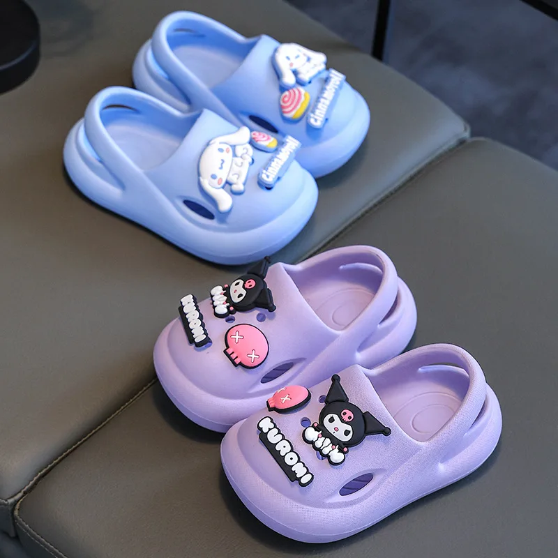 Sanrio Children\'s Slippers Hole Non-Slip Girls Indoor Soft Bottom Breathable Deodorant Cute Cartoon Bow-top Sandals