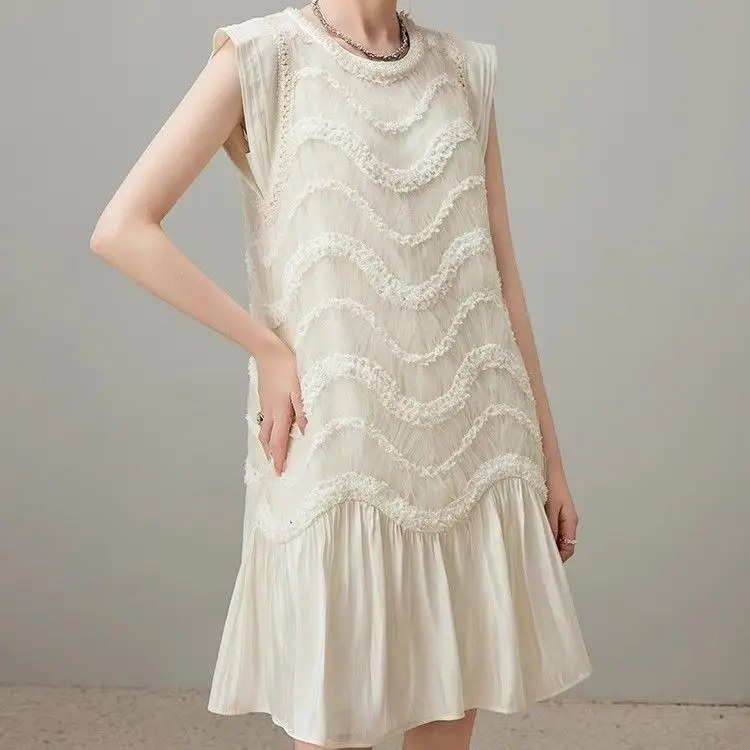 

French daughter wind mesh sleeveless dress women's summer 2025 new flying sleeves small skirt