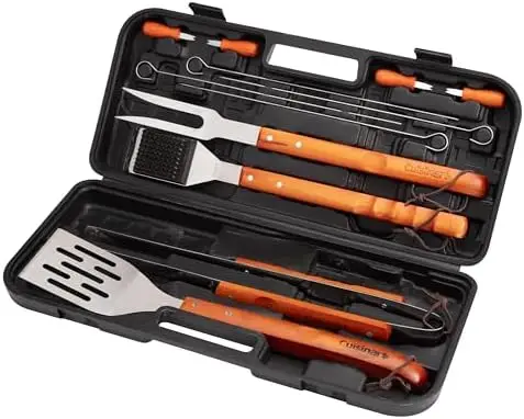 

Cuisinart 13-Piece Grill Tool Set with Wooden Handles – Stainless Steel BBQ Utensils in Compact Case – Great Grill Gift for Him