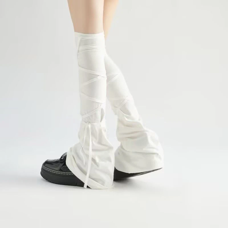 Solid Color Knee High Socks Leg Stockings Black White Gothic Lolita Over Knee High Sock Leg Warmer Over The Horn Shaped Cuffs view 6