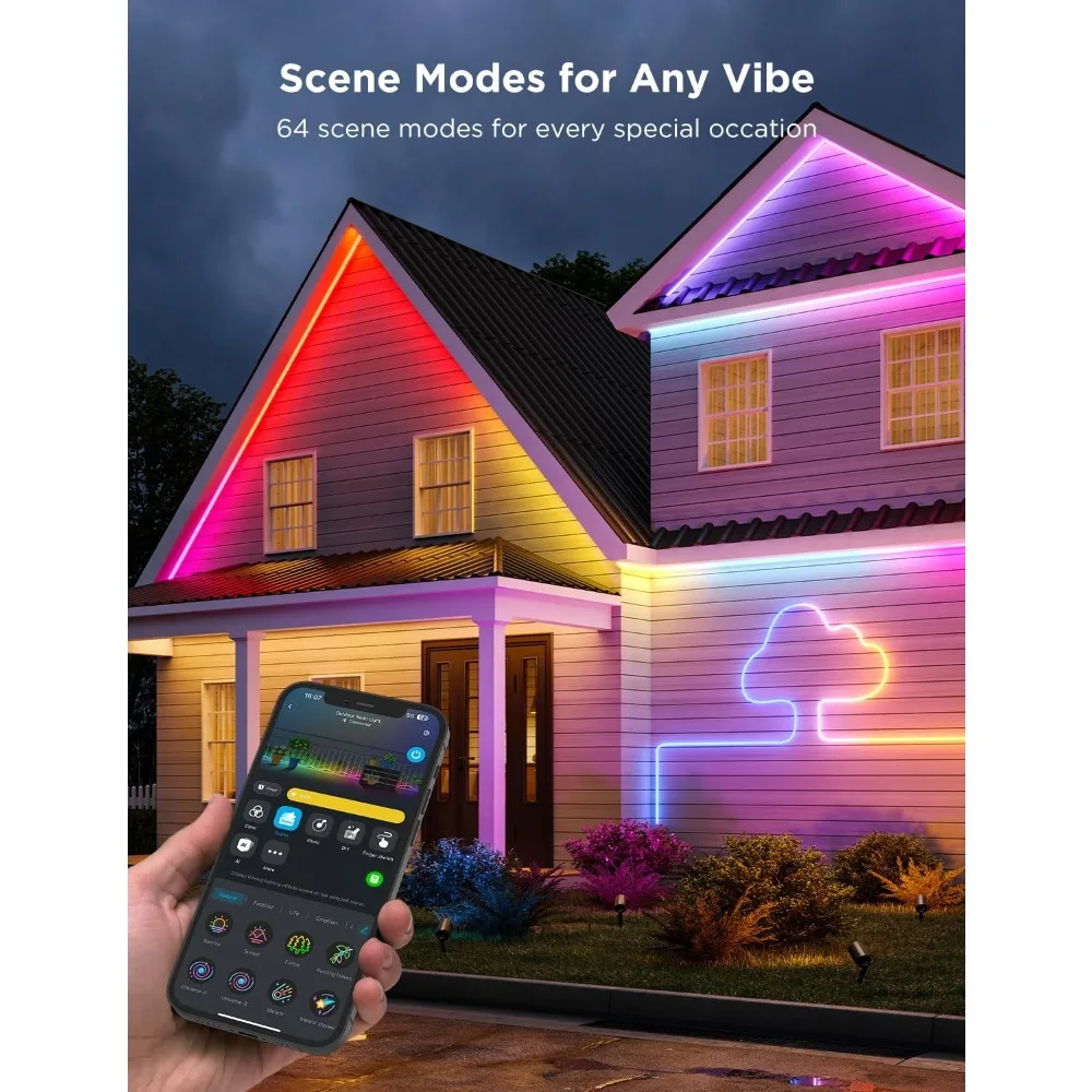 Outdoor Neon Rope Lights, Waterproof Christmas Decorations with 64 Scene Modes, Music Sync, Flexible LED Outdoor Lights