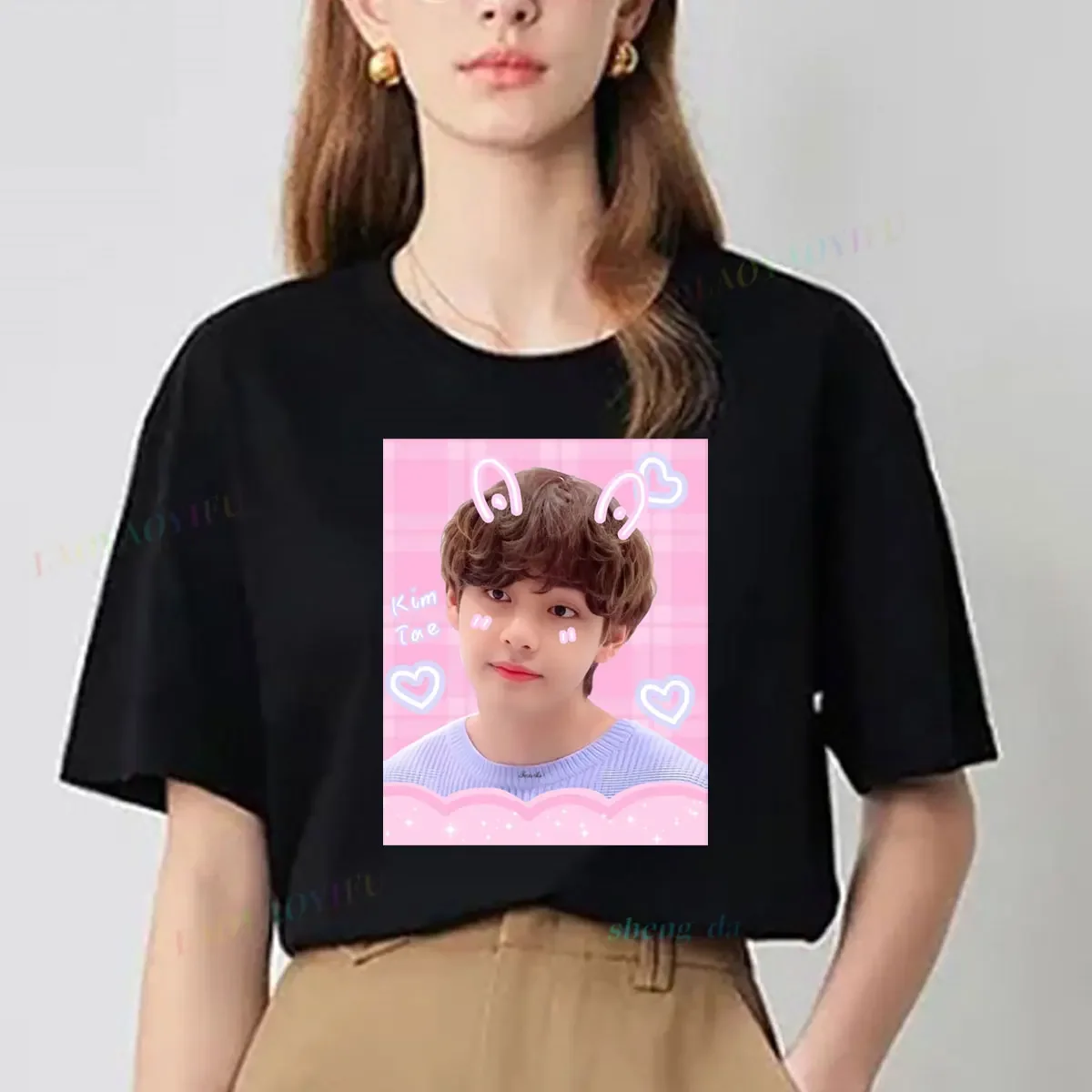 Gifts T-Shirt Streetwear K-Pop Harajuku  Short Sleeve  Y2k Tops I Love Kim Tae Hyung Korea Singer Idol Men Women Tee Shirts