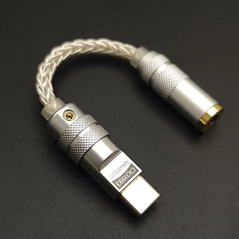 

USB C Type-C to 3.5mm Dual DAC CX31993 MAX97220 Digital Audio Portable Decoding Amp HiFi Adapter (Silver)