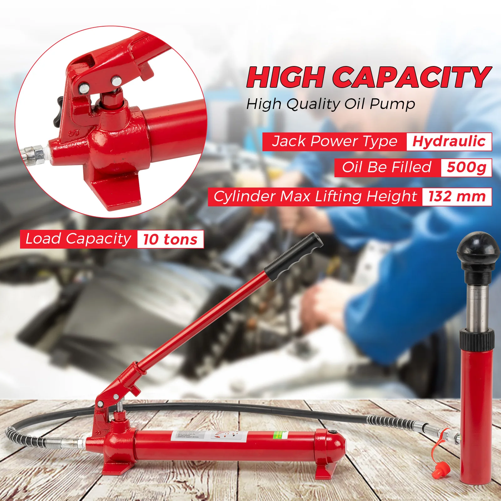 12 Ton Porta Power Kit Portable Hydraulic Jack with 1.4 m Oil Hose Auto Body Frame Repair Kit with Storage Case for Car Repair