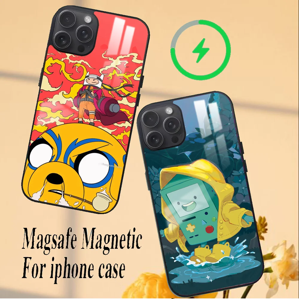 Cartoon adventure time Phone Case For iPhone 16 15 14 13 12 11 PRO MAX PLUS Mini Magnetic wireless mirror phone case