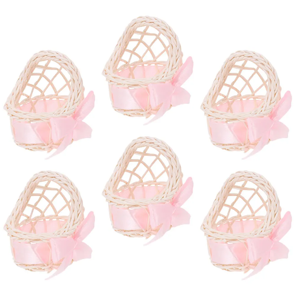 

6pcs Decorative Flower Baskets Miniature Rattan Woven Storage Dollhouse Ornament Tiny Basket Model Home Decor Resin