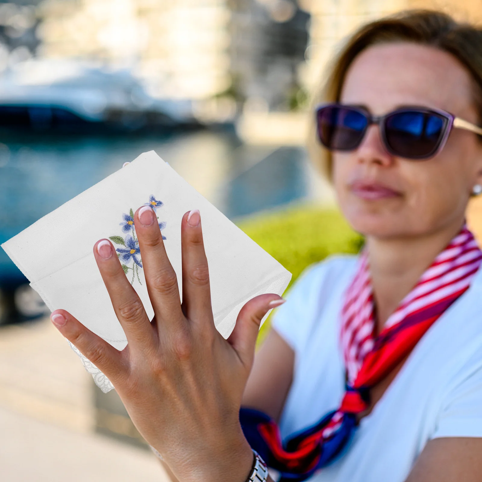 Lenço quadrado bordado tecido de algodão padrão floral lenços leves para mulheres para casamento baile de formatura namoro