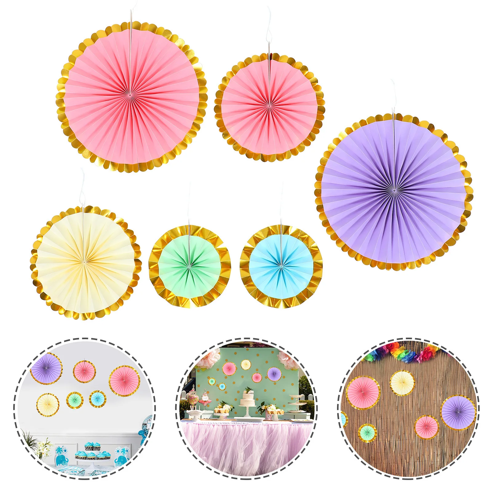 

6Pcs Folding Paper Fans Lightweight Decorative Paper Fan Pendant Wedding Party Supplies Festival Home Birthday Event Decoration