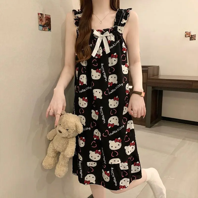 

Sanrio Hello Kitty Sleep Nightdress for Ladies Summer Pajamas Dress Long Dresses Sleeping Skirt Suspenders Night Dress Home Wear