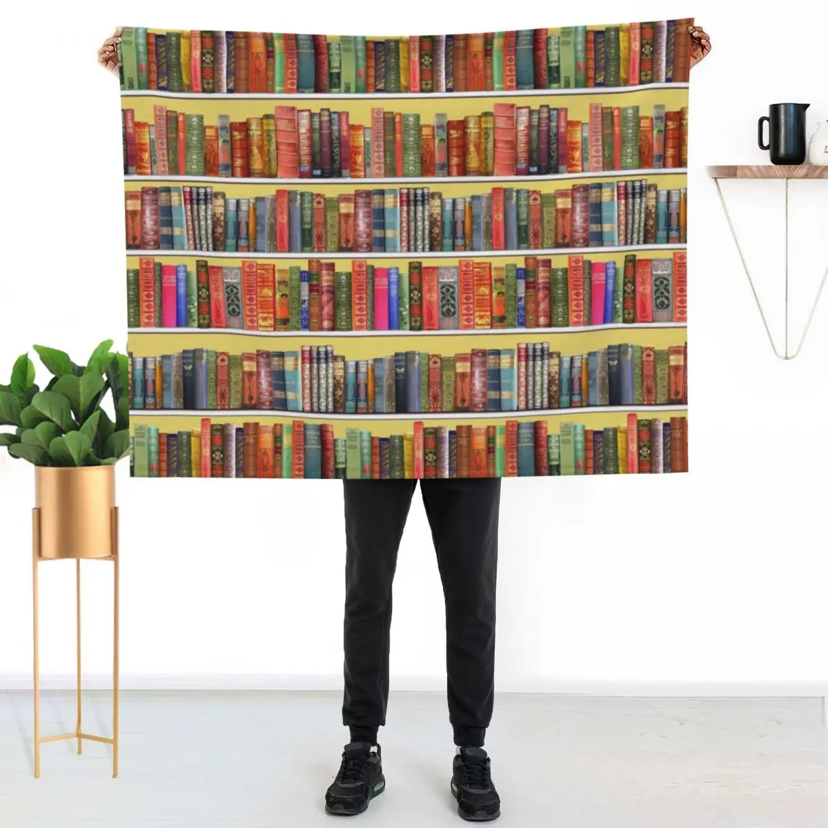 

Christmas books, christmas library,Vintage Bookshelf on yellow Throw Blanket Cozy Microfiber Throw Blanket for Home Bedroom