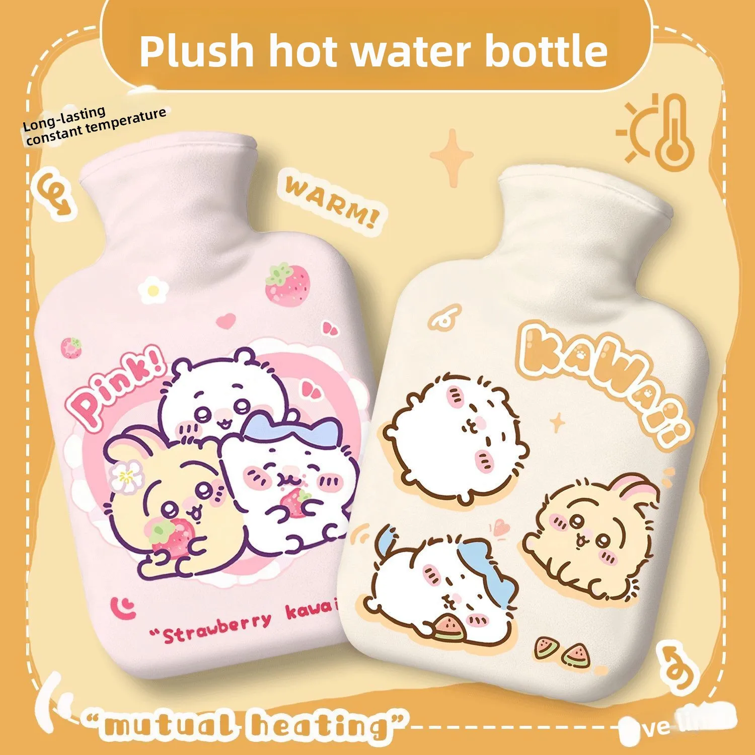 

Chiikawa 1000ml Usagi & Hachi Design Hot Water Bottle ，Leak-Proof Winter Companion for Cold Days，Cute Christmas Gift