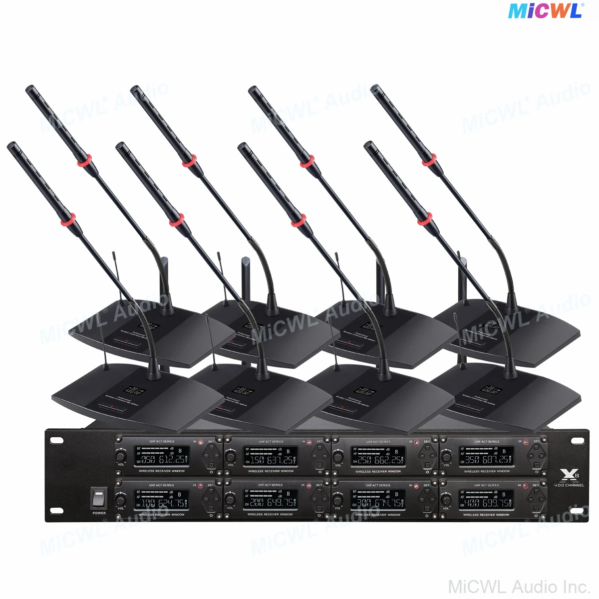 MiCWL MXCW800 8 Desktop Gooseneck Wireless Microphone Conference System Built-in USB Rechargeable Battery Microflx