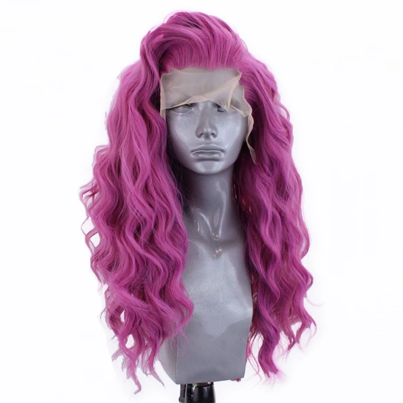 Long Wavy Synthetic Lace Front Wig Pink Hair Natural Wave Pre Plucked Heat Resistant Fiber Wig for Women Daily Party Wear