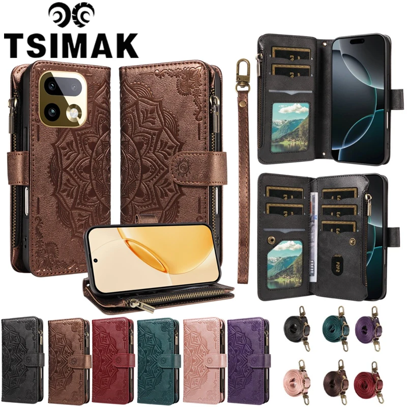 

Leather Flip Phone Case for Realme 14 15 16 Pro Plus Realme16 Pro+ 14X 14T 15X 15T 5G CoverZipper 9 Card Wallet Embossing Coque