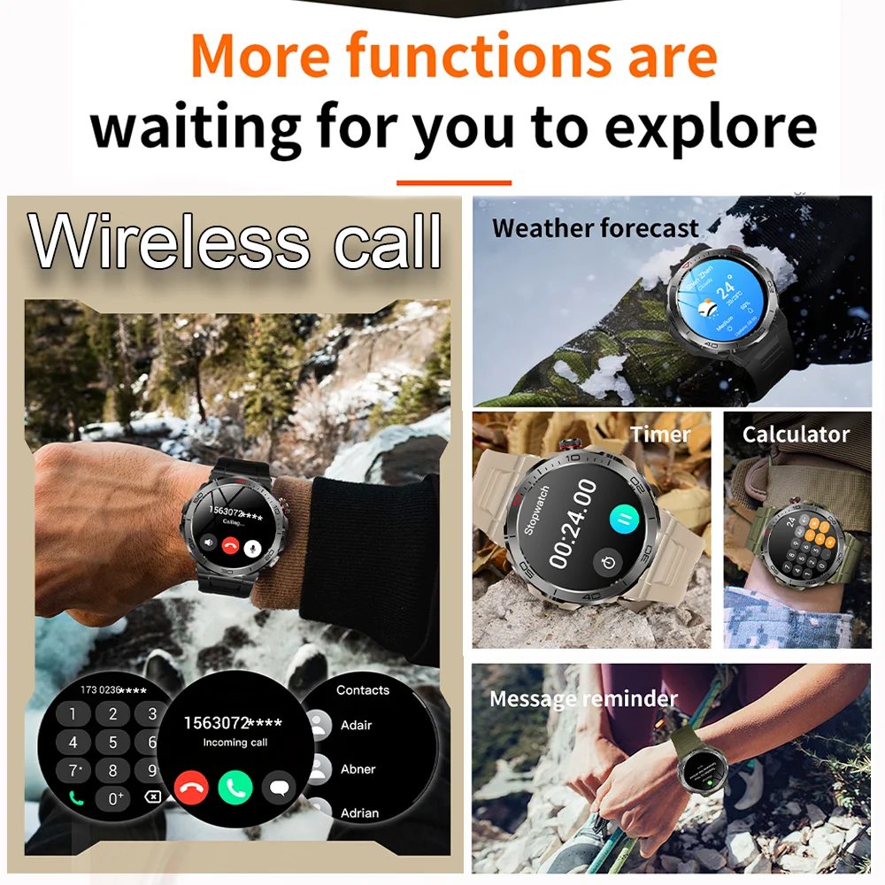 2024 New Bluetooth Calling Men's Smartwatch LED Outdoor Fitness Health Monitoring Smart Watch466*466 HD Waterproof Smartwatch