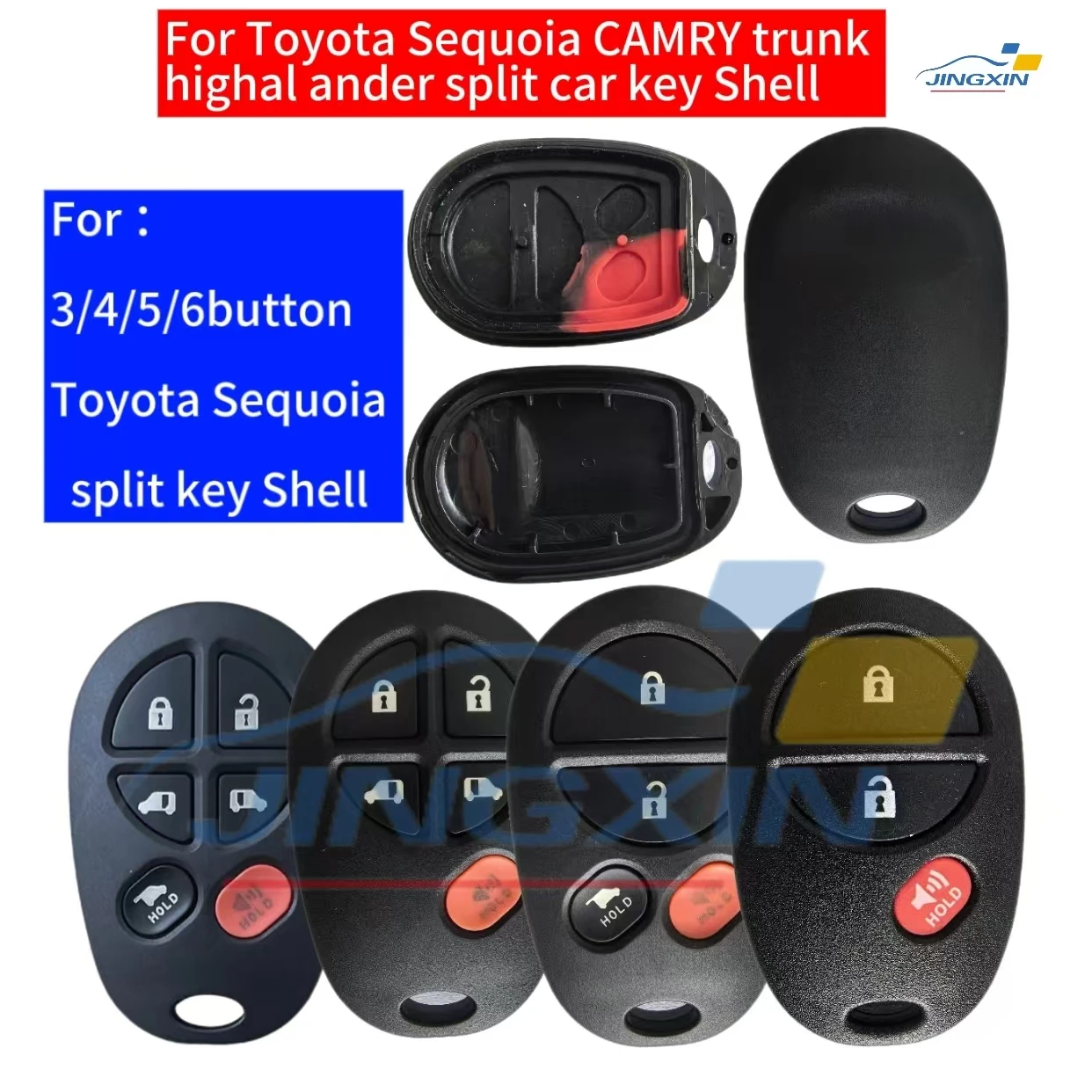 

Jingxin For Toyota Sequoia split car key Shell 3/4/5/6button FCC:GQ43VT20T For Toyota Tacoma HIGHLANDER SEQUOIA Sienna Tundra