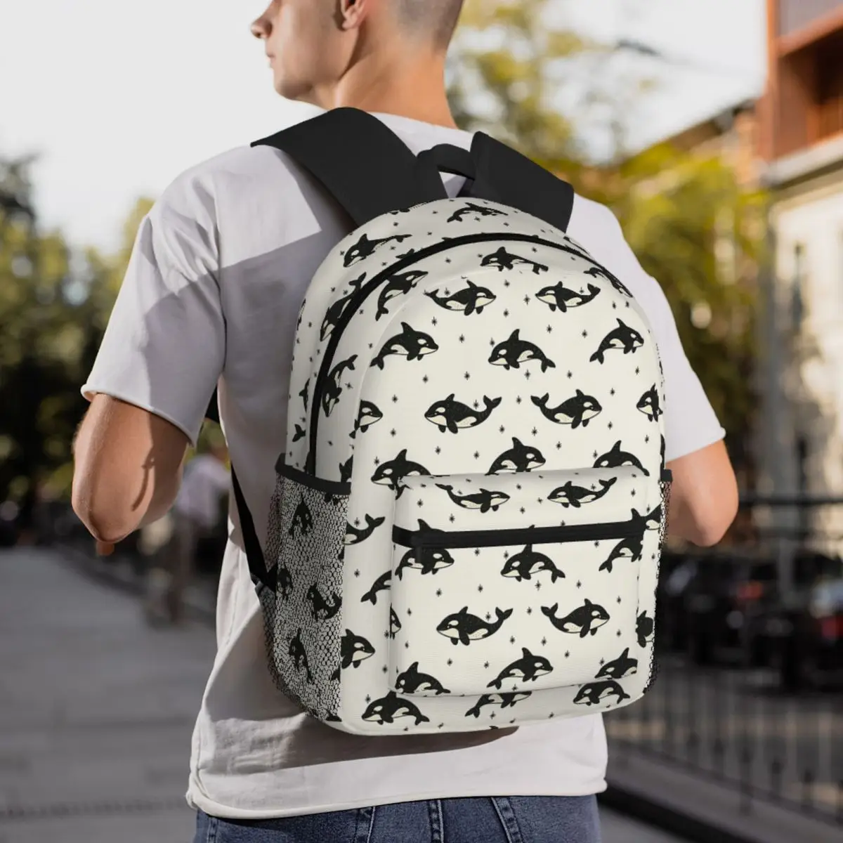 Killer Whale Orca Pattern Backpack Daypack Large Capacity Boys Girls BookBag School Bag Shoulder Bags for Men Women