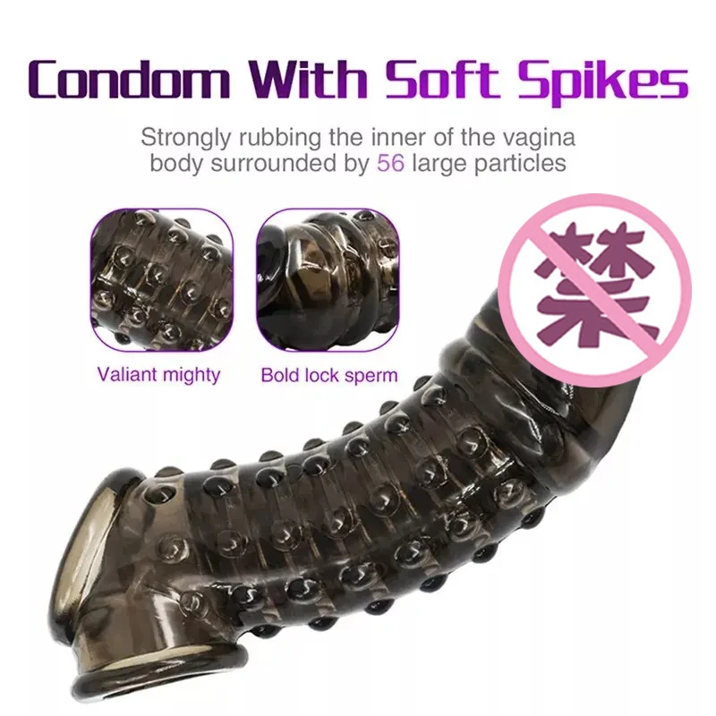 Reusable Penis Extender Cock Rings Delay Ejaculation Penis Condoms Dick Sleeve Silicone Glans Cover Enlargement Sex Toys For Men