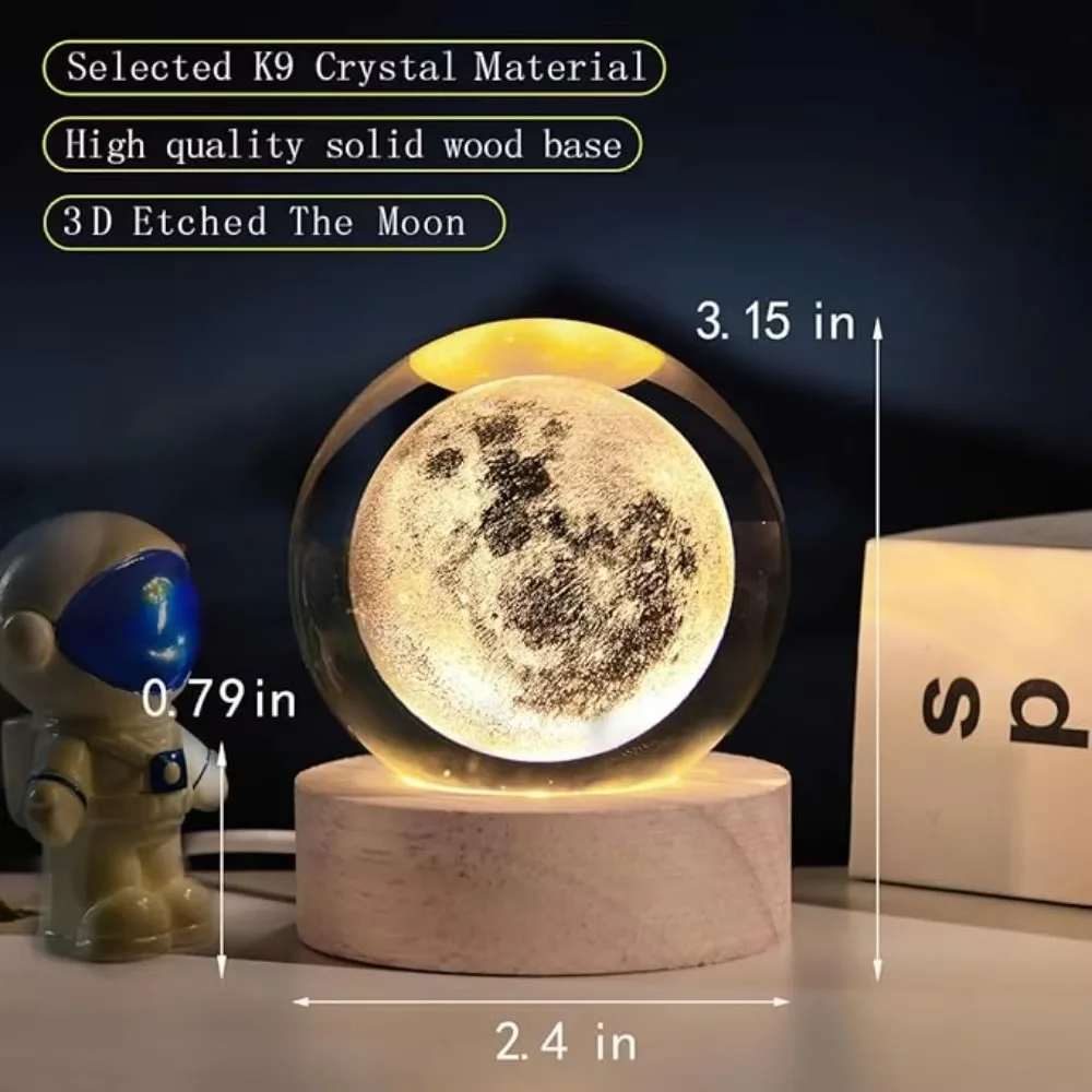 โคมไฟคริสตัลบอล 3 มิติที่ไม่ซ้ําใครพร้อมกาแล็กซีและการฉายภาพดาวเคราะห์ ไฟกลางคืน USB สําหรับลูกบอลพลาสมาบรรยากาศแสนสบาย
