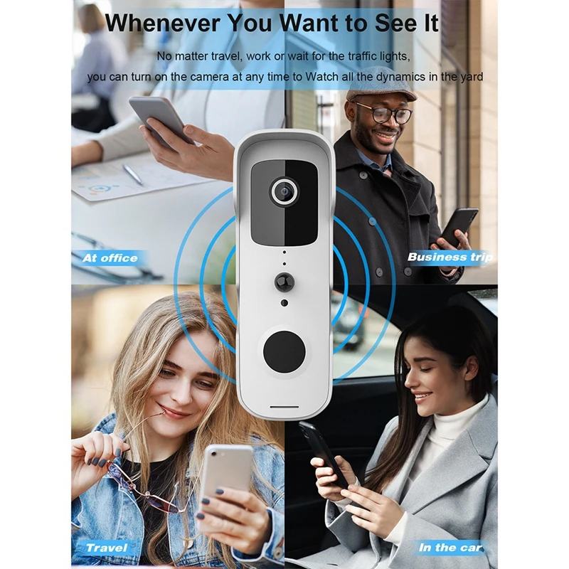 Rainproof Smart Wifi Video Doorbell Wireless 1080P Remote Home Monitoring With Intercom Doorbell(White)