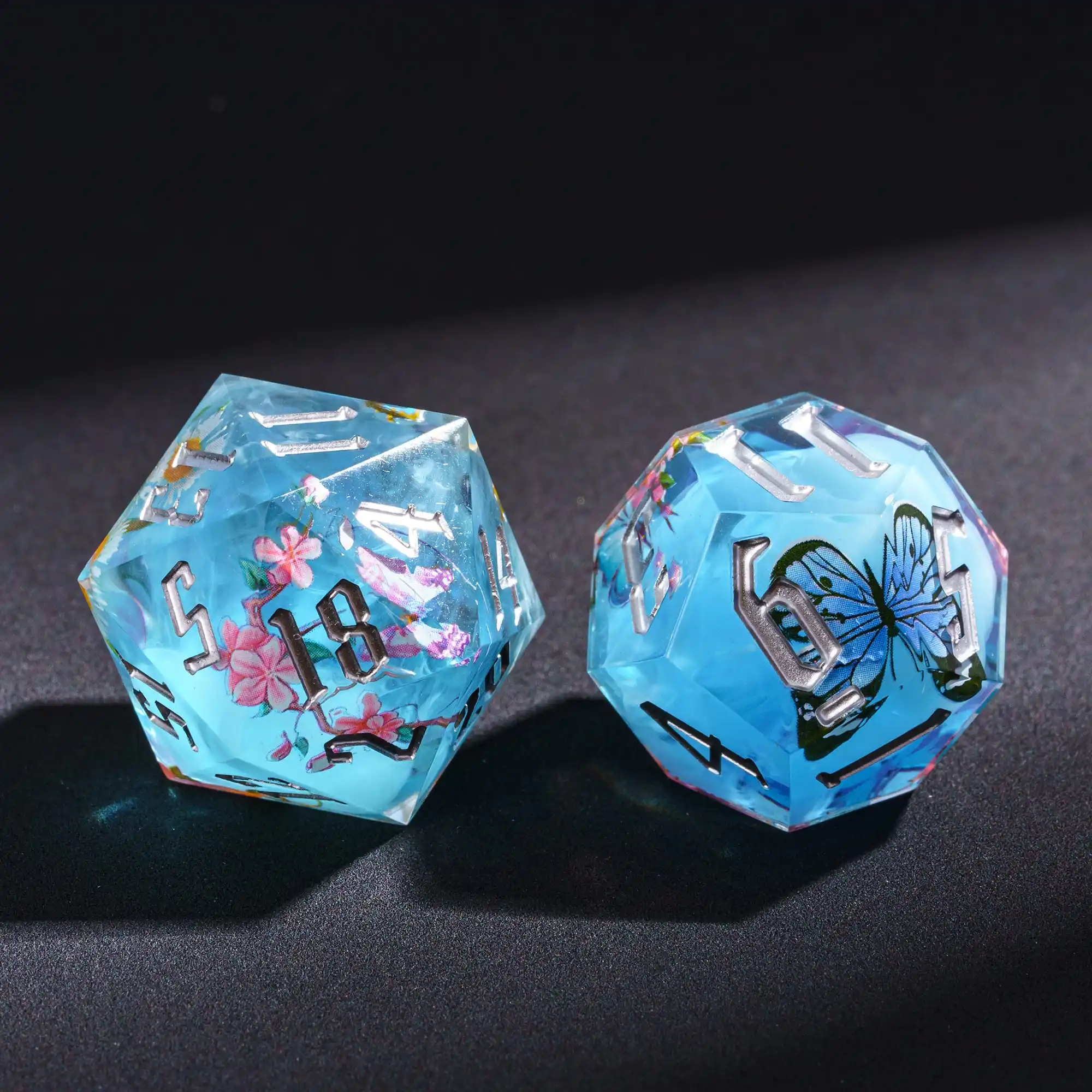 Cusdie Flower Sharp Edge Dices DND 7 Handcrafted Sticker Polyhedral Dice Set D4-D20 for D&D Pathfinder Role Playing Board Games